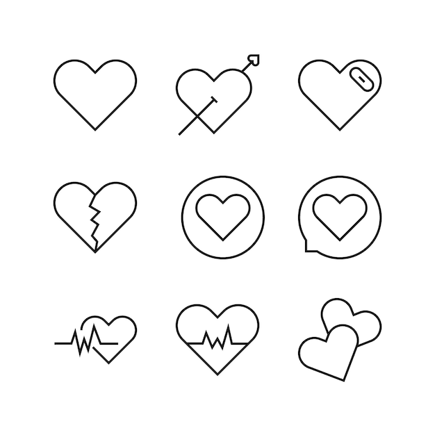 Establezca el icono editable de la ilustración del vector del corazón aislada en un fondo blanco utilizando el sitio web de presentación o la aplicación móvil