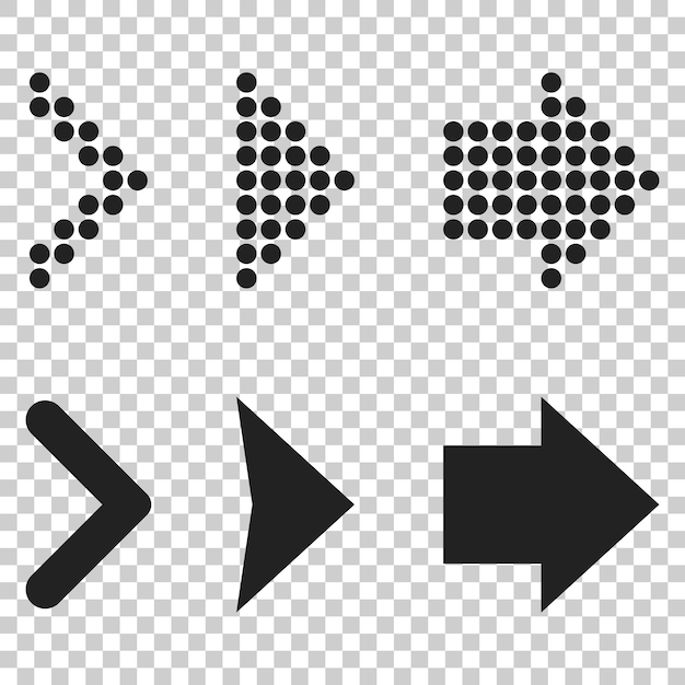Establezca el icono de flechas Ilustración vectorial en un fondo transparente aislado Concepto de negocio Flecha punteada y pictograma plano