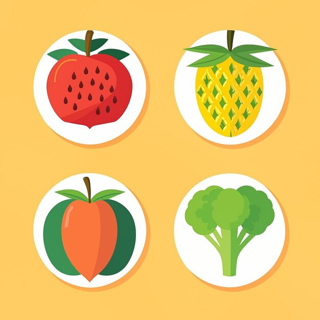 Vector establezca el icono de frutas y verduras deliciosas de verano