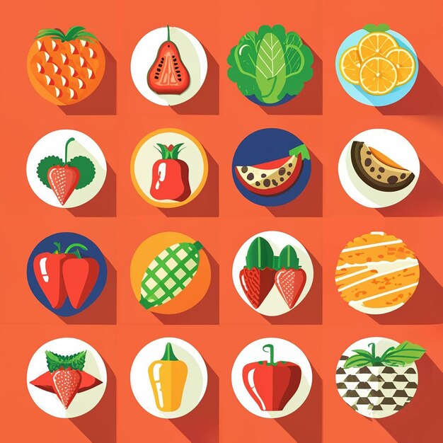 Vector establezca el icono de frutas y verduras deliciosas de verano