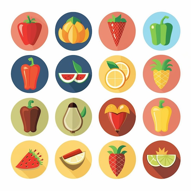 Vector establezca el icono de frutas y verduras deliciosas de verano