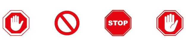 Establezca el icono del signo de parada rojo con la mano blanca no introduzca el signo de pausa de advertencia Vector Ilustración Vector