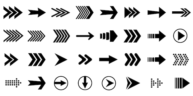 Establezca los íconos de flecha Signo de flecha de colección Ícono de flecha negra Establezca el ícono del vector de flecha del cursor de la flecha