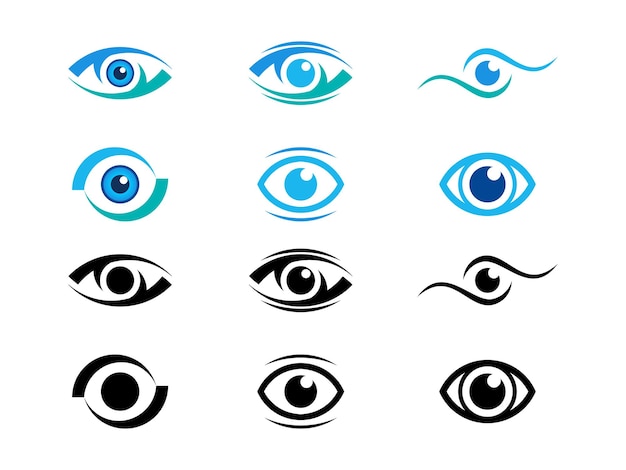 Establezca los iconos de los ojos, el logotipo, la plantilla vectorial del signo de la visión