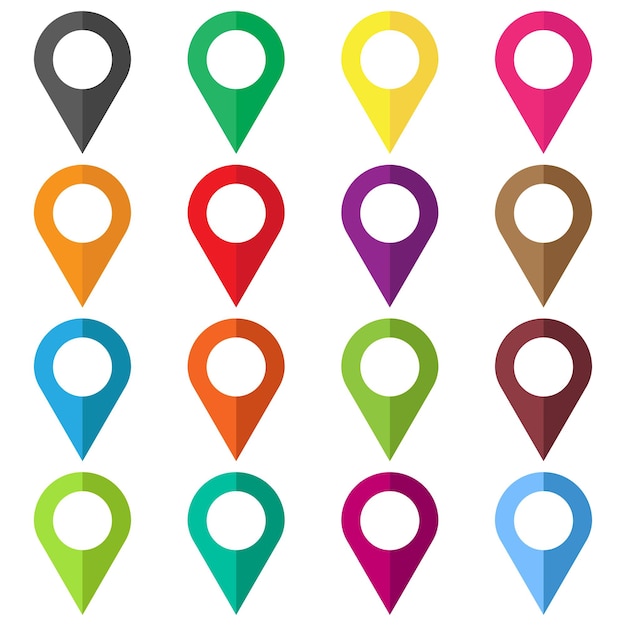 Establezca iconos de pines vectoriales Signo de ubicación en estilo plano aislado en fondo blanco Concepto de mapa de navegación gps