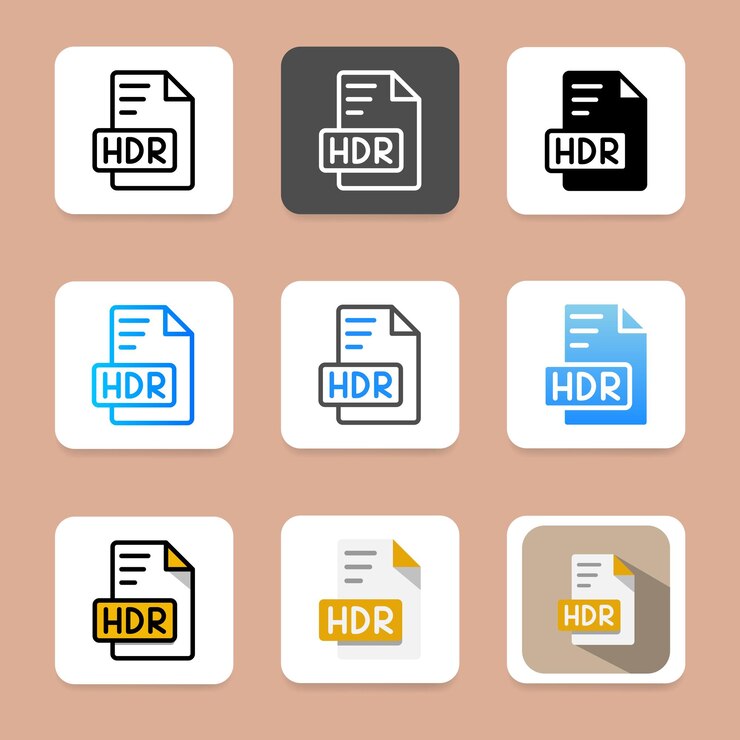 Vector establezca iconos de tipo de archivos de documento hdr que se pueden utilizar para la interfaz de usuario y las interfaces de los sitios web