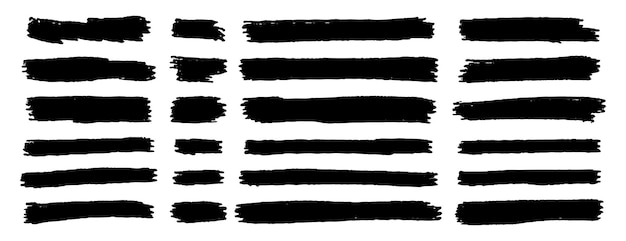 Establezca líneas de pincel negras resaltador elemento de diseño línea horizontal ilustración vectorial de pincias