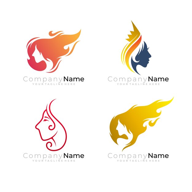 Establezca el logotipo de belleza con iconos de mujeres, logotipos de salones, logotipo de reina.