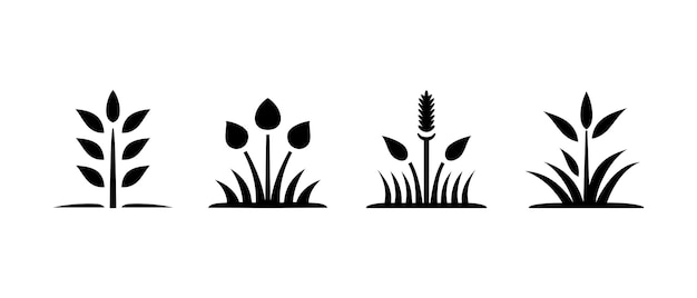 Vector establezca el logotipo de estilo silueta con iconos de naturaleza de tema vegetal en fondo blanco