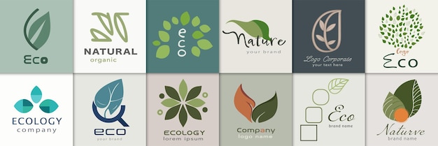 Vector establezca logotipos de diseño de plantillas con hojas para empresas de productos de spa o concepto de ecología