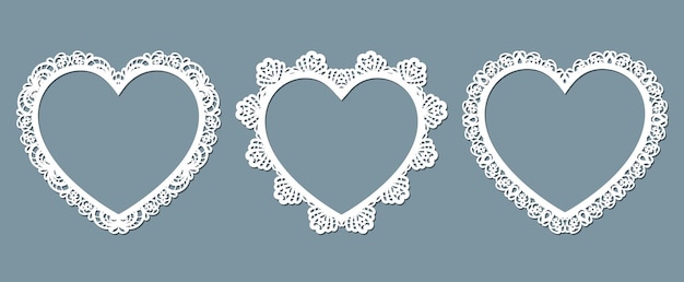Establezca el marco vectorial con borde de encaje en forma de corazón