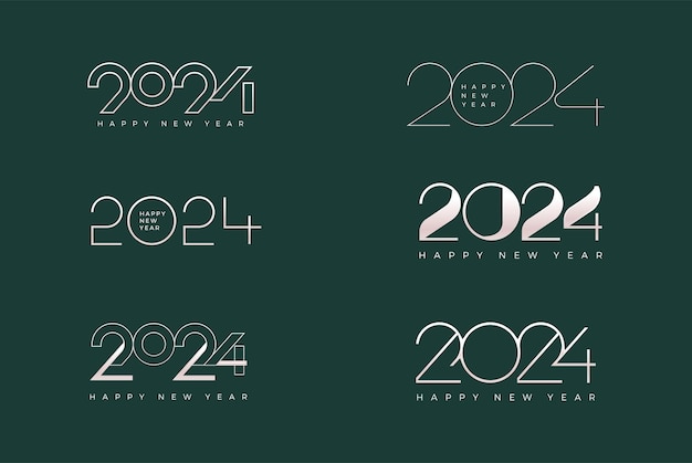Establezca el número de feliz año nuevo 2024 con varios números únicos de color plateado simple Diseño de vector premium para plantilla de póster de banner año nuevo 2024