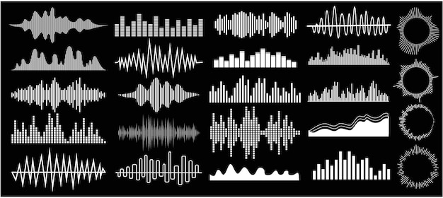 Establezca ondas de vibración sonora en diferentes formas establezca elementos aislados conjunto de vibración y línea ondulante
