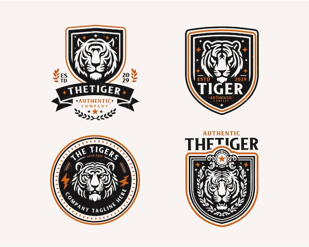 Establezca un paquete de insignia vintage con el logotipo del tigre para la compañía de negocios
