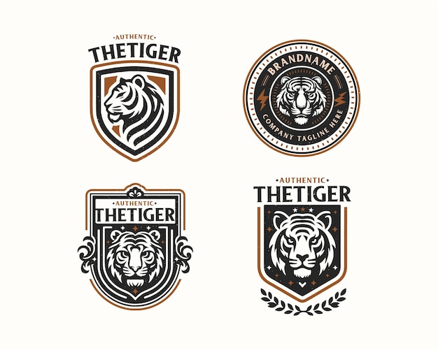 Establezca un paquete de insignia vintage logotipo de tigre salvaje para la compañía de negocios
