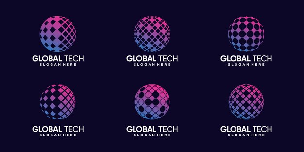 Vector establezca un paquete de inspiración para el diseño de logotipos globales de tecnología con un concepto único vector premium