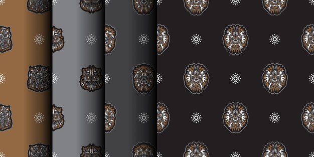 Establezca Patrón sin costuras con cabeza de tigre en estilo boho simple Bueno para prendas textiles y estampados Vector