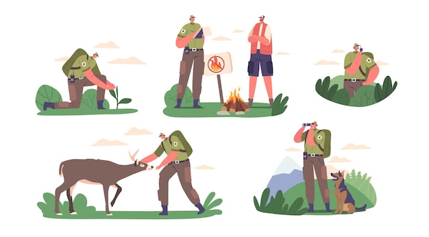 Establezca personajes de guardabosques profesionales Gestione y proteja los recursos forestales Mantenga la salud del bosque