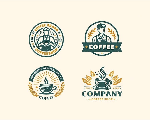 Establezca una plantilla de logotipo de barista de café vintage para el negocio de alimentos y bebidas