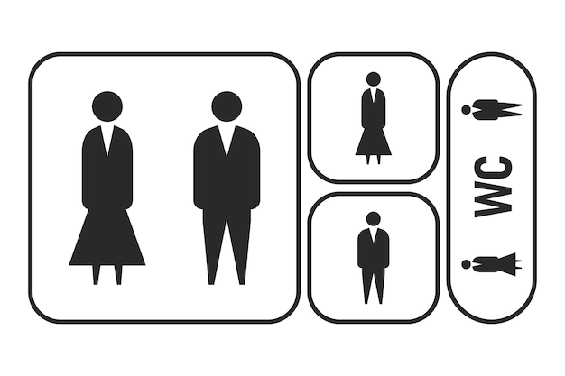 Establezca señales de inodoro hombres y mujeres icono de baño