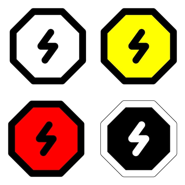 Establezca el signo de peligro de alto voltaje de alerta de octagono icono de advertencia eléctrica vector diseño plano sitio web móvil