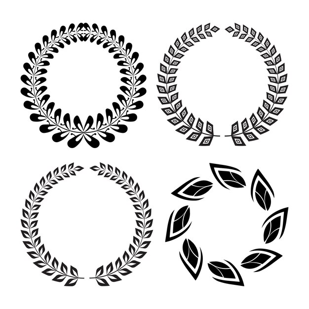 Establezca una silueta negra, un círculo, una corona de laurel, un premio vectorial y un icono, una ilustración vectorial.