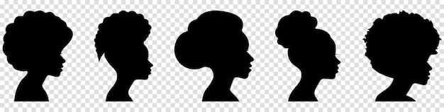 Establezca siluetas de mujeres afroamericanas Perfil con varios peinados