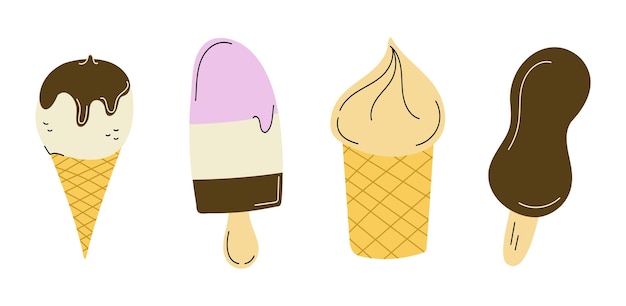 Establezca una taza de waffle de helado multicapa con cono sumergido en chocolate Ilustración vectorial de colores