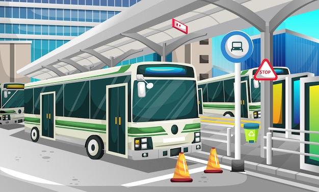 Vector estación de autobuses en la ciudad moderna