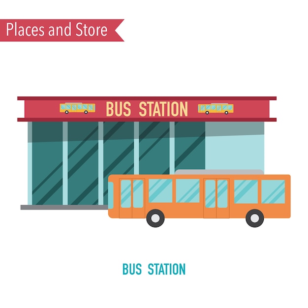 Vector estación de autobuses en el concepto de diseño plano.