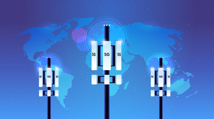 Vector estación base receptor 5g torre de comunicación en línea sistemas de tecnología de red concepto de transmisor de información de conexión