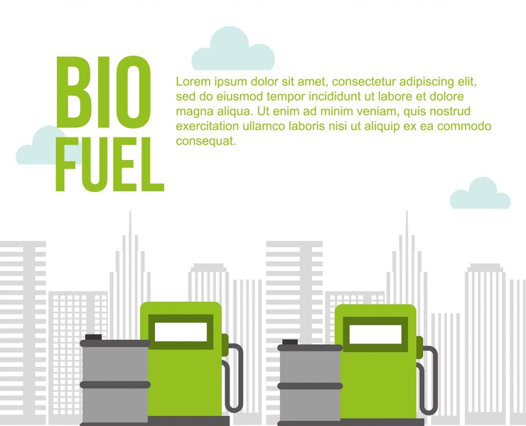 Vector estación de bombeo de biocombustibles barriles de gas ciudad medio ambiente