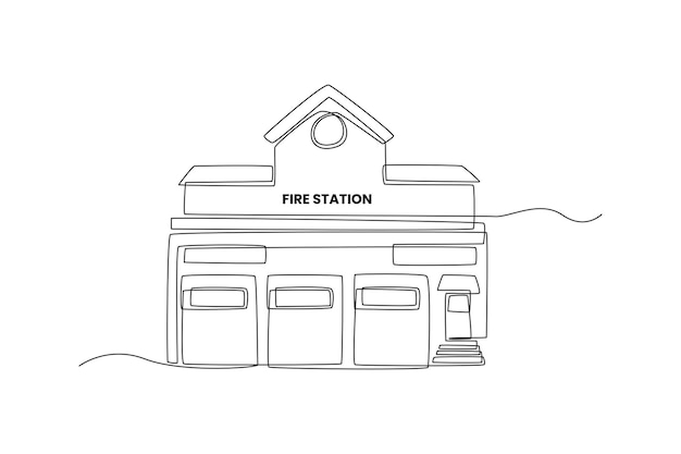 Estación de bomberos de dibujo de una línea continua concepto de edificio y oficina ilustración gráfica de vector de diseño de dibujo de una sola línea