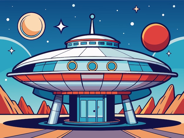 Vector estación espacial retroinspirada con un elegante diseño futurista ilustración