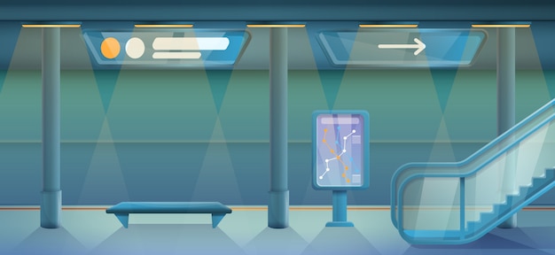 Estación de metro vacía de dibujos animados, ilustración vectorial