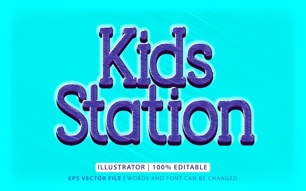 Estación de niños de tipo de efecto de texto simple editable vector gratuito