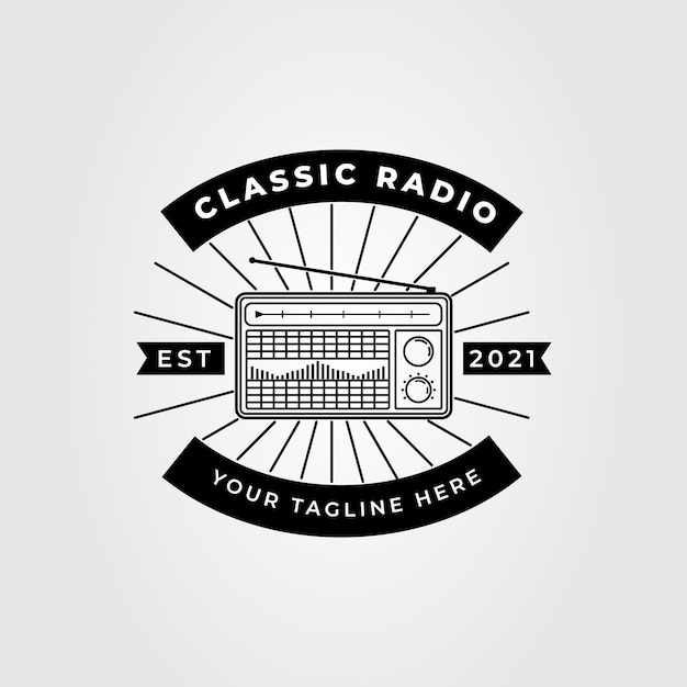Estación de radio retro y diseño de ilustración de vector de logotipo de radiodifusión