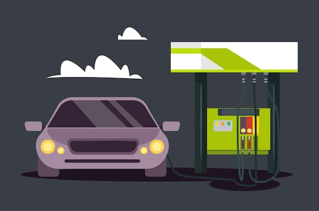 Estación de servicio de gasolina Ilustración plana vectorial