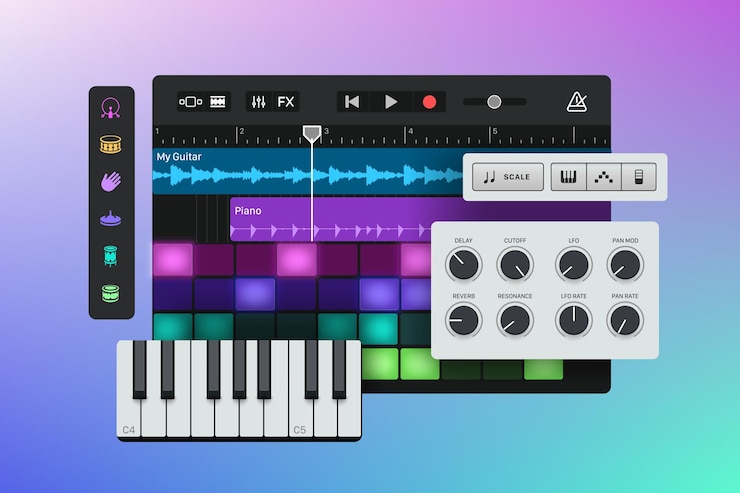 Vector estación de trabajo de audio digital interfaz daw interfaz de usuario de pads de batería controlador midi sampler