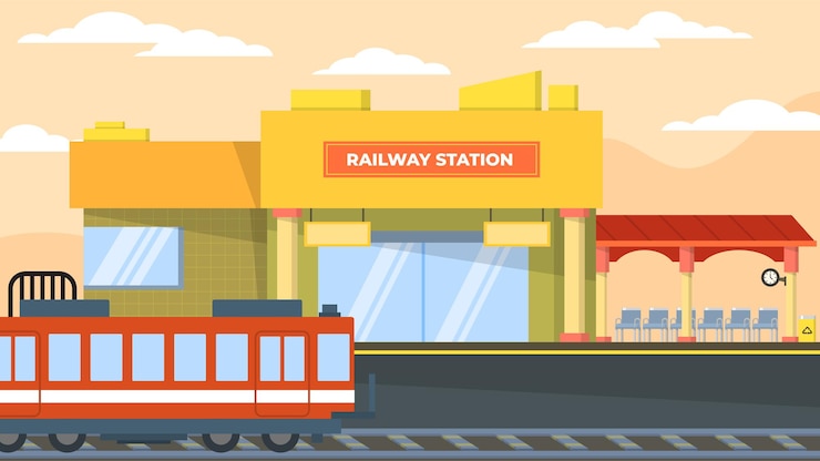 Vector estación de tren - escenas exteriores