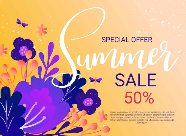 Vector estacional banner con flores. venta de verano