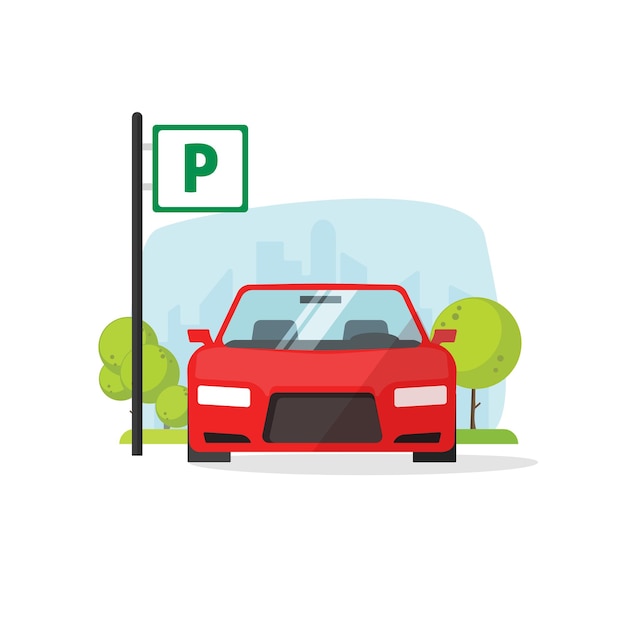 Estacionamiento de estacionamiento señal zona plana dibujos animados o parque de vehículos están en el paisaje de la ciudad