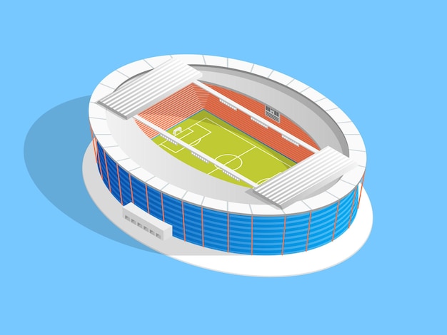 Estadio de fútbol Concepto de fútbol 3d Vista isométrica Arquitectura del edificio Construcción para el partido y el campeonato en una ilustración de vector azul de la fachada