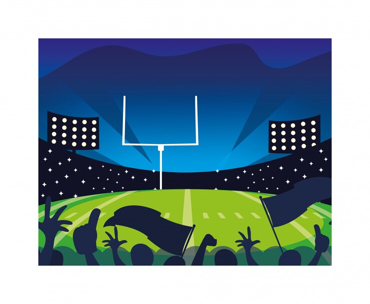Vector estadio de fútbol con luces, juego de fútbol americano