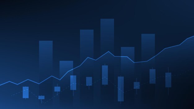 Estadística empresarial de antecedentes financieros con gráfico de barras y tendencia del mercado de valores de gráfico de velas