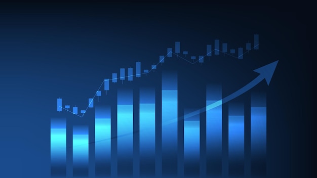 Vector estadística empresarial de antecedentes financieros con gráfico de barras y tendencia del mercado de valores de gráfico de velas