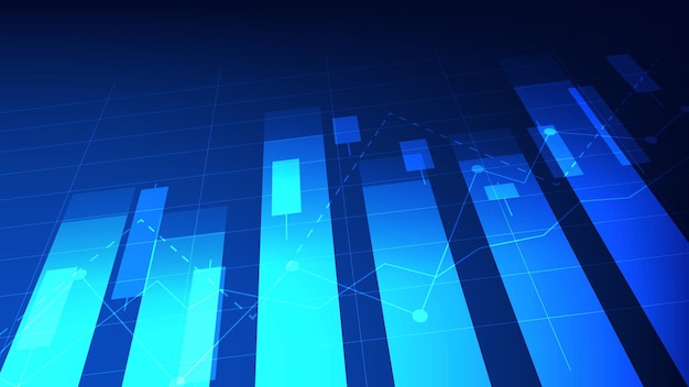 Vector estadísticas de antecedentes financieros con gráfico de barras y gráfico de velas que muestran el mercado de valores