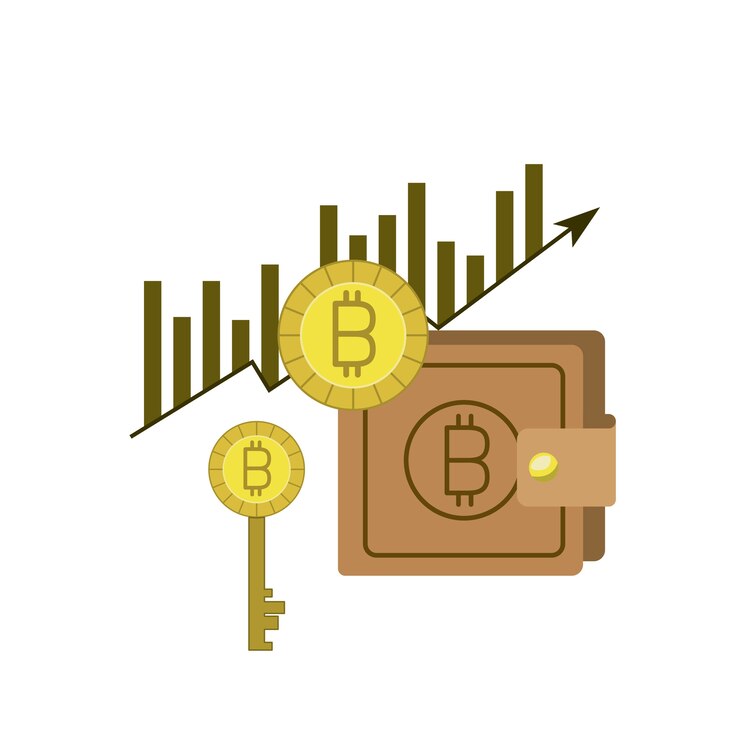 Vector las estadísticas de bitcoin prohíben el crecimiento de la moneda, la llave y la billetera