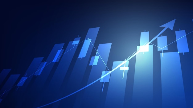 Estadísticas financieras comerciales con gráficos de barras y gráficos de velas muestran el precio de la bolsa de valores