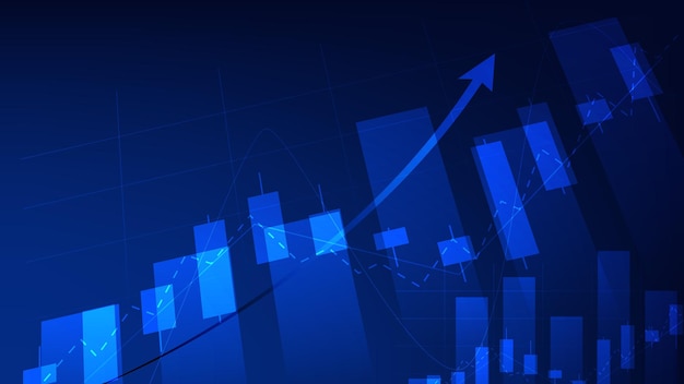 Estadísticas financieras comerciales con gráficos de barras y gráficos de velas muestran el precio de la bolsa de valores